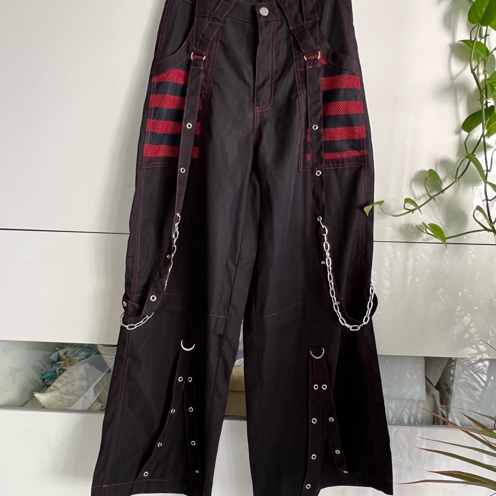 Black and Red Goth Punk Pants with Chains